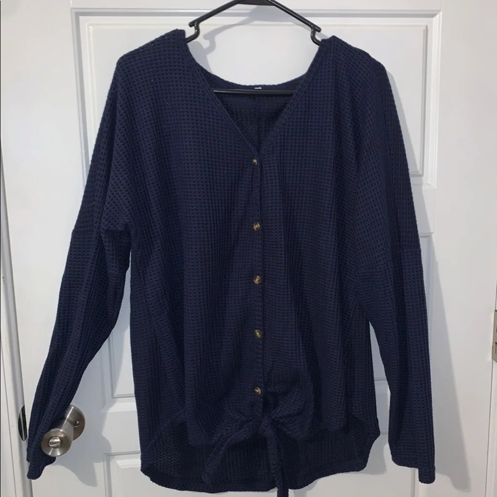 Waffleknit knotted sweater